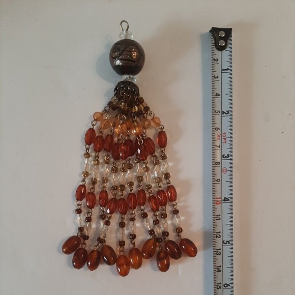 Amber Brown and Clear Colored Beaded Tassel 5.5 Inches Crafts - Picture 7 of 8